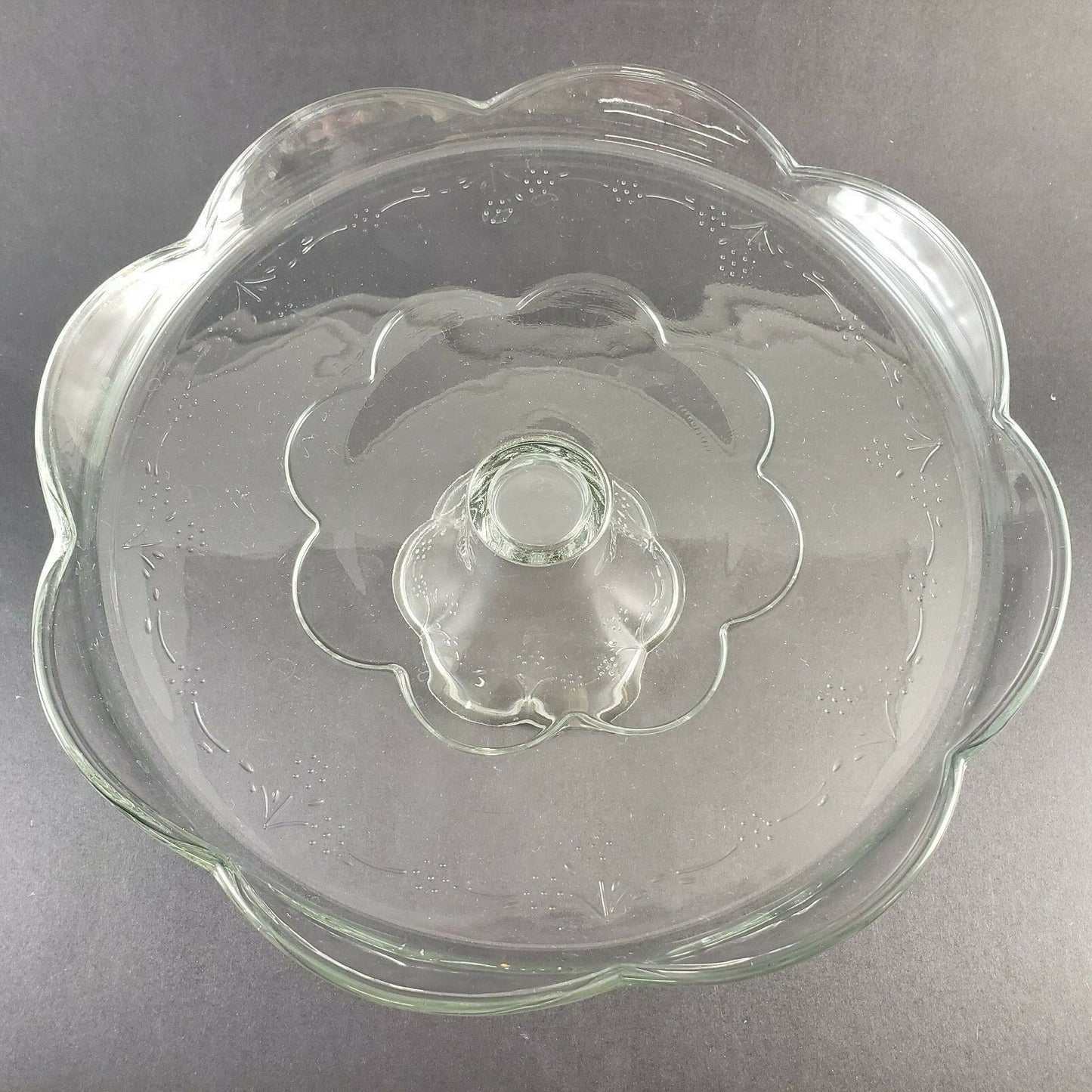 Blossom Pattern Clear Glass Pedestal Cake Stand Scalloped Lip Pfaltzgraff USA
