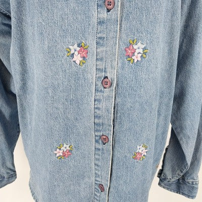 Rosemary & Ivy Embroidered Long Sleeve Button Front Denim Shirt/Jacket XL