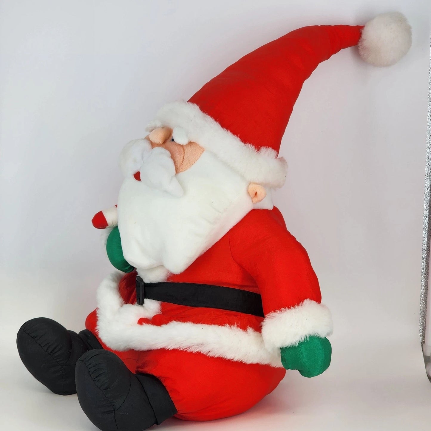 Christmas Stuffins Sitting Santa Claus Plush 15" Nylon Candy Cane 1993 Indonesia