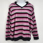 Studio Works Women’s 1X Pink Gray Black Striped V Neck Long Sleeve Pullover Top