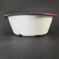 Depression Era Enamelware 7¼" x 2½" Metal Pan White Red Trim Round Bruised Areas