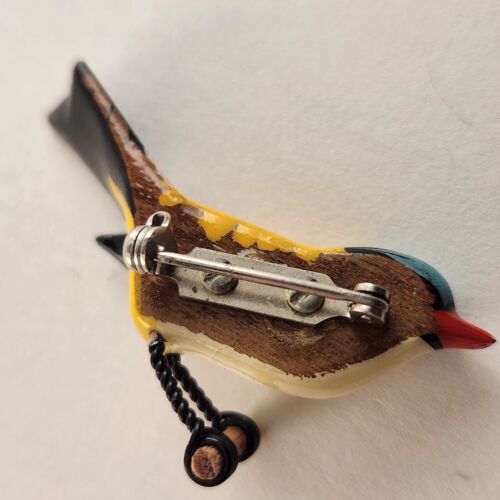 Japanese Takahashi Hand Carved Bird Brooch Pin Hand Painted Vintage