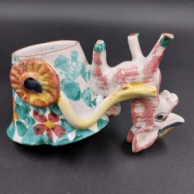 Italian Multicolor Ceramic Donkey Pulling Cart Planter Hand Painted Signed Italy