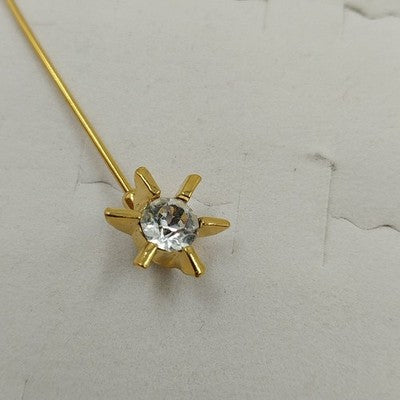 Gold Tone B Stick Pin with Crystal Rhinestone & Wooden Letter B Brooch Lapel