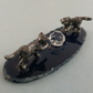 Pewter Cats Crystal Ball on Agate Geode Blue Figurine Natural Stone 2.75"