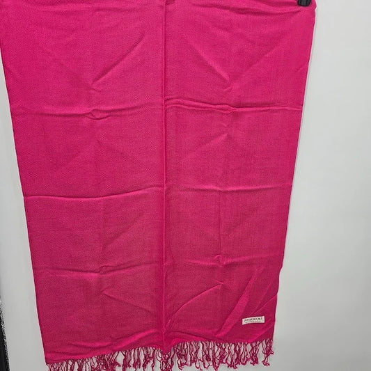 Pashmina Shawl Wrap Bright Pink Oversized Scarf 26x68" 70% Cashmere 30% Silk Vtg