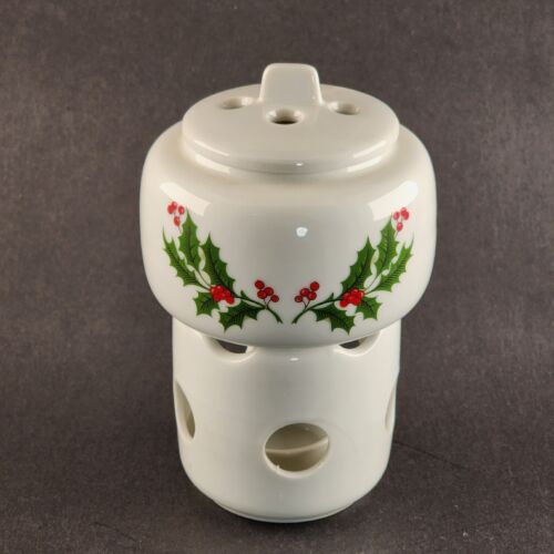 Holly Berry Pattern Tea Light Fragrance Warmer Three Piece Unit Vintage Japan