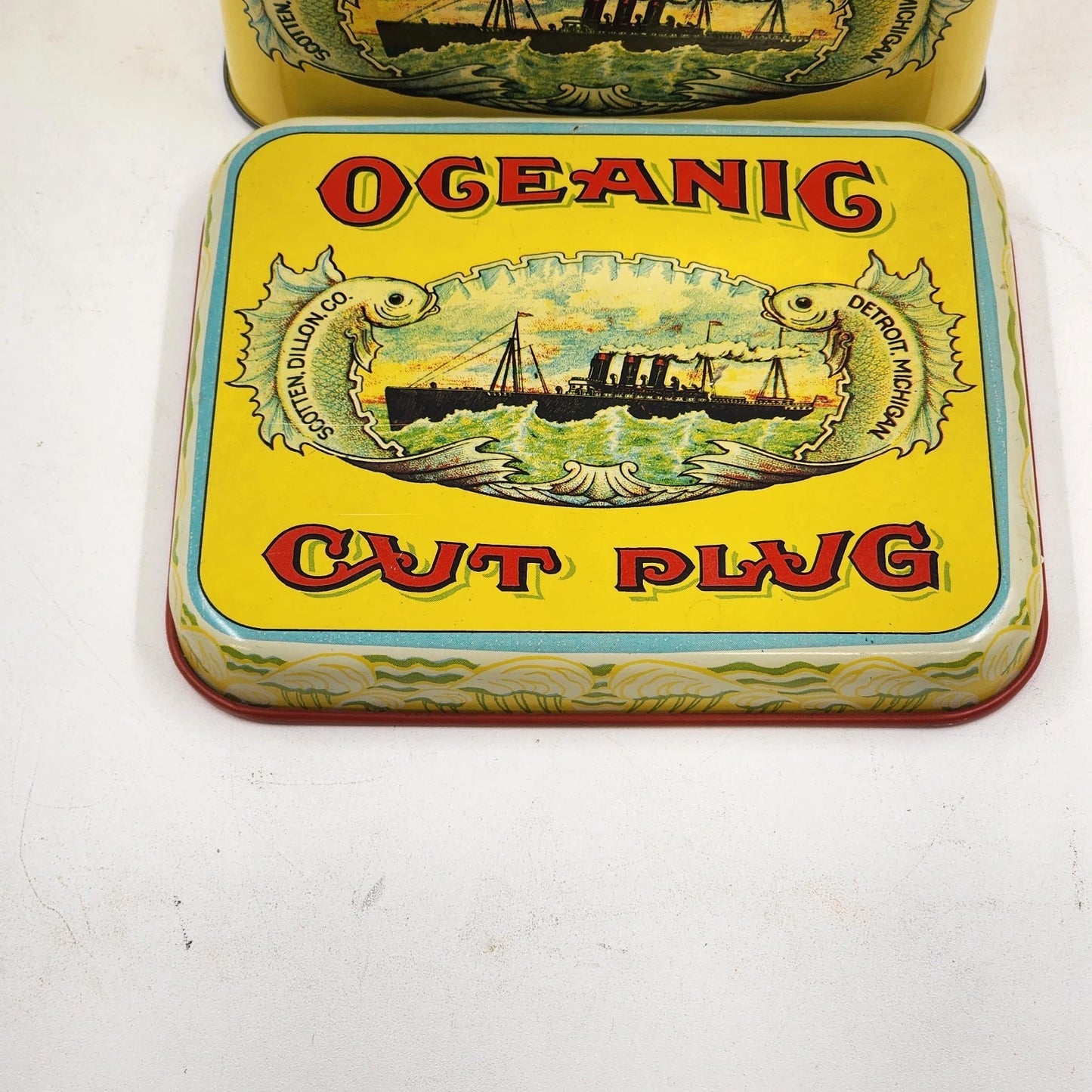 Advertising Tin Oceanic Cut Plug Tobacco by CheinCo 1880s Reproduction 1970s Vtg