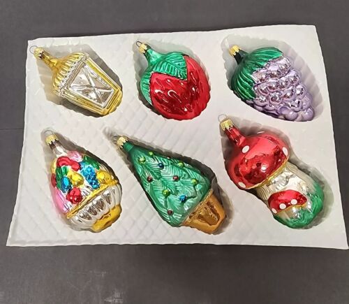 6 Kurt Adler Ornaments Box Set Mercury Blown Glass Christmas Vintage Columbia