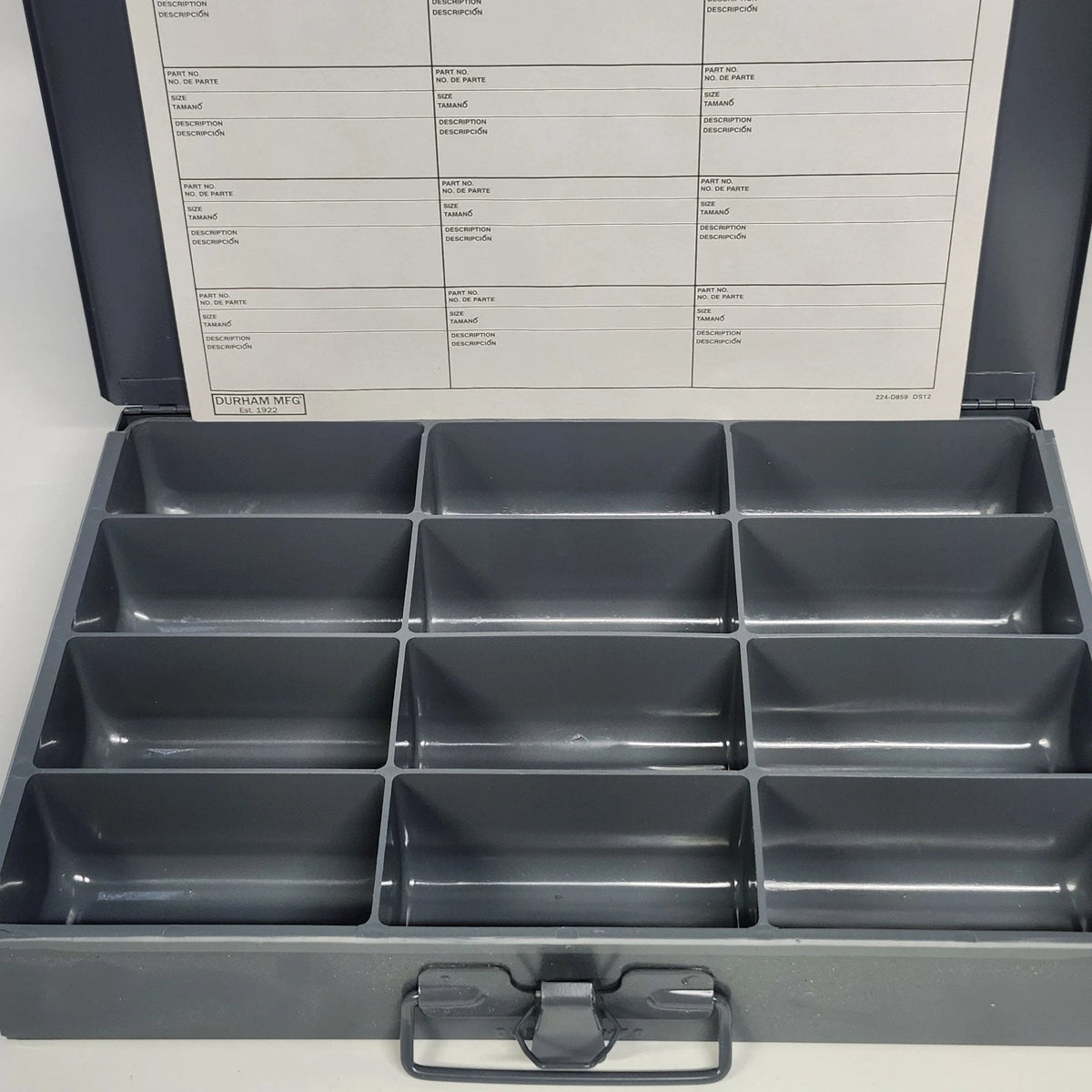 Durham MFG 211-95 Small Steel Compartment Box 12 Compartment Gray USA Hinged Lid