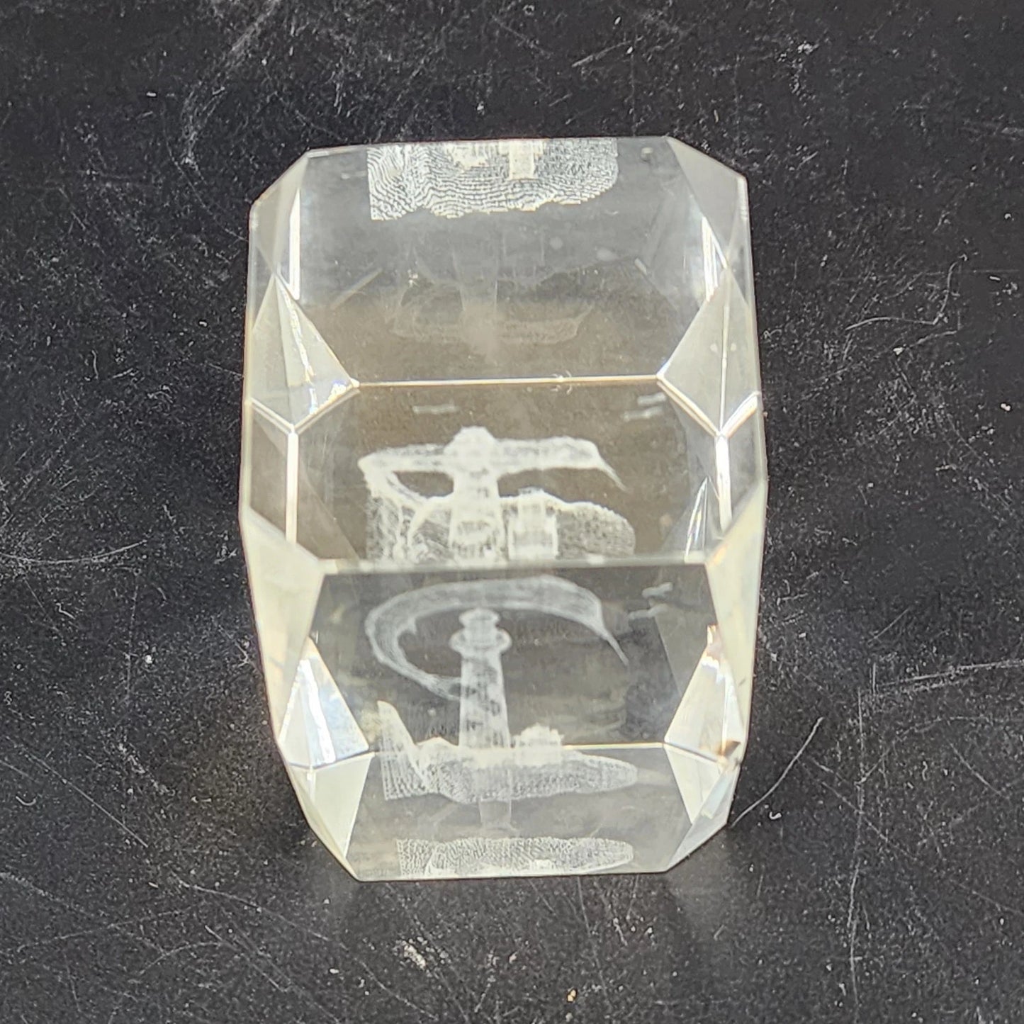 3D Laser Etched Crystal Paperweight Lighthouse Leaping Marlin