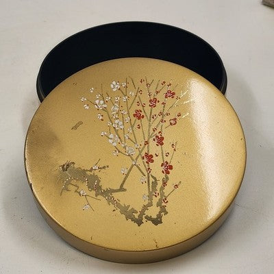 Otagiri Japan 6 Round Cherry Blossom Gold Black Lacquered Coasters 4”