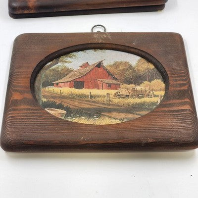 Set of 3 Old Country Farm Pictures Rustic Farmhouse Wall Art Mounted on Wood 12.5"x10.5"