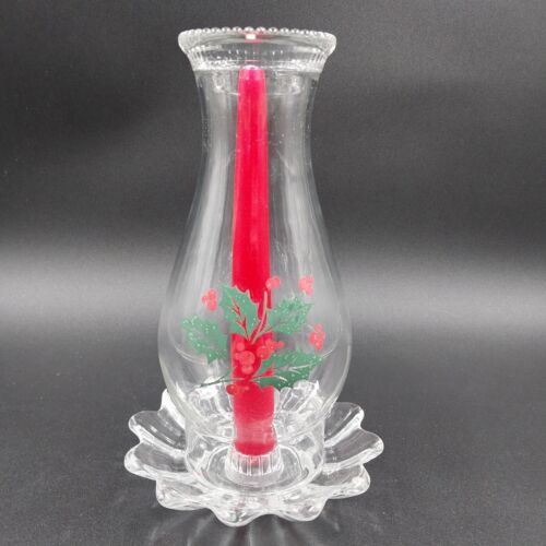 Indiana Glass Holly 3 Pc Clear Candlelamp Set Red Candle Holiday Classics USA