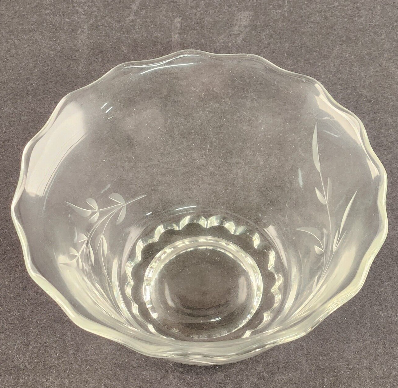 American Cut Elegant Glass Rose Cabbage Mayonnaise Bowl Liner Clear Vintage