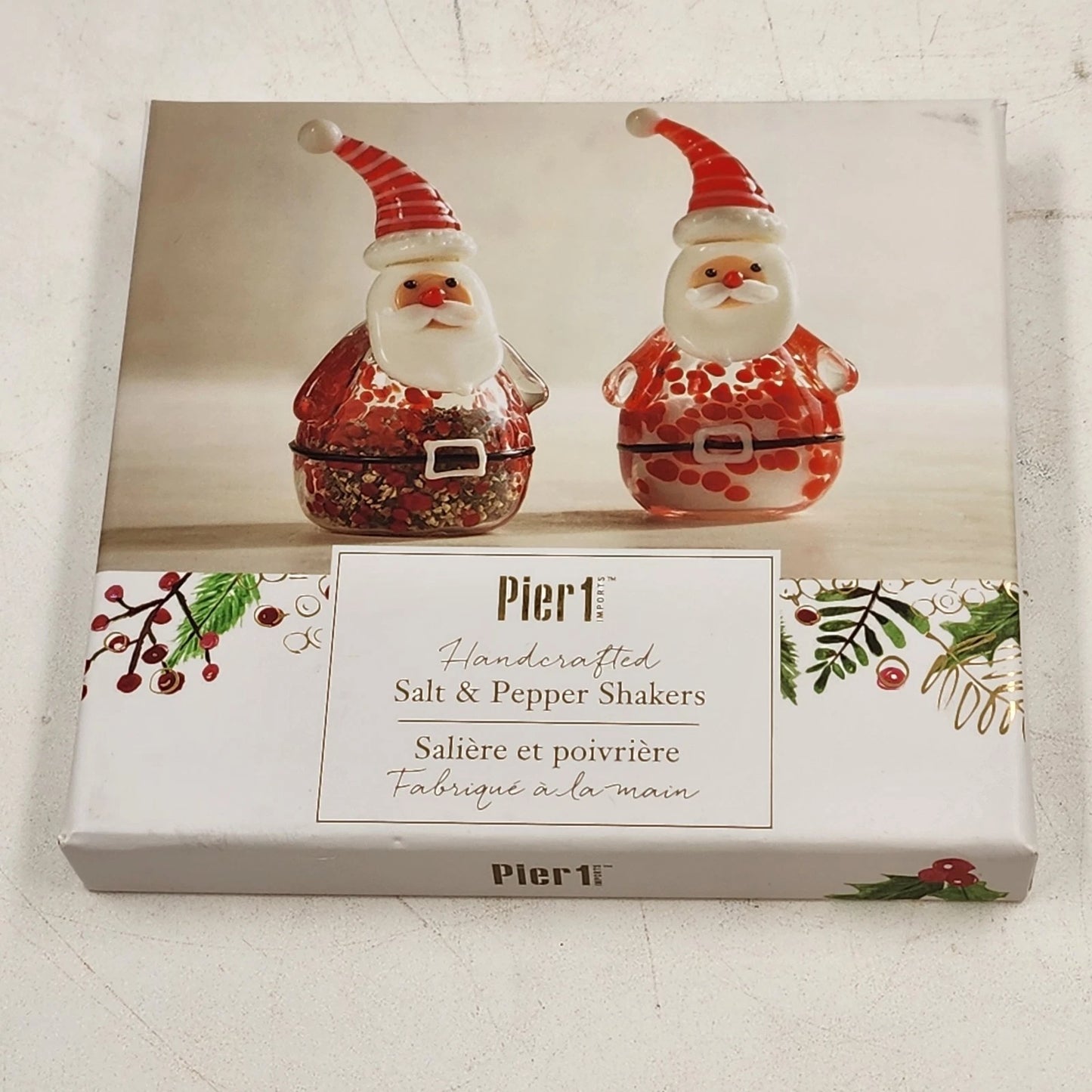 Santa Claus Glass Salt and Pepper Shaker Set Pier 1 Hand Blown 3.5" Holiday Gift