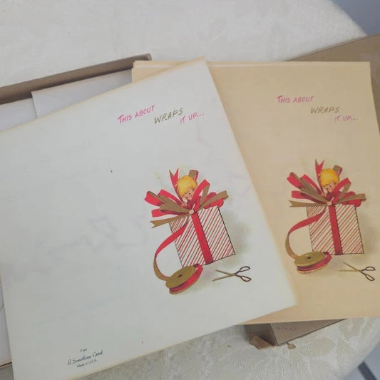 1950's Christmas Cards Pack Sunshine Cards 49 Unused Cards in Box Linen Style
