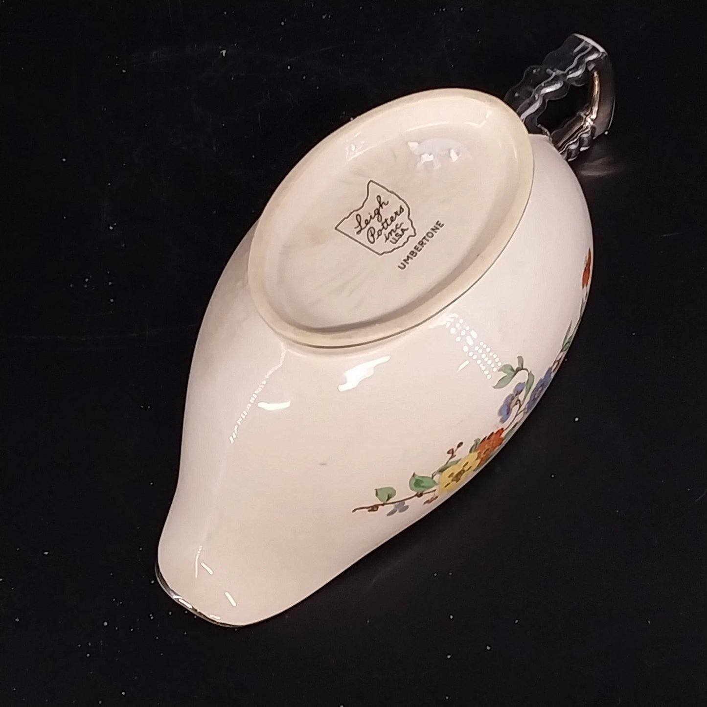Vintage Leigh Ware Springtime Gravy Boat Gold Gilt Floral