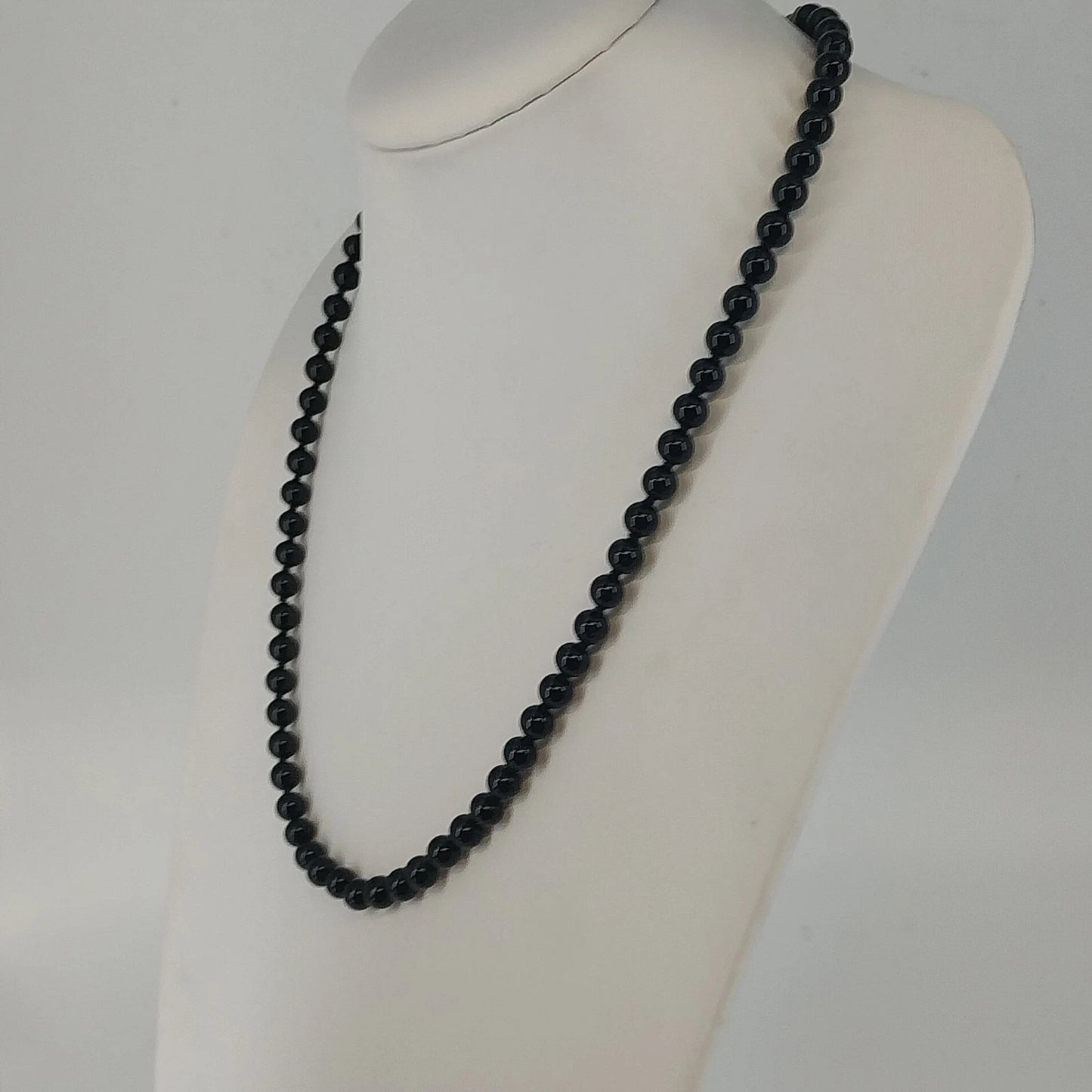 Vintage Monet Black Faceted Bead Necklace 24 Inch Signed