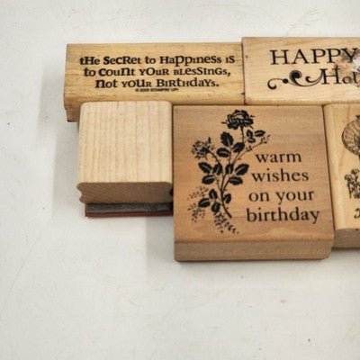 5 Rubber Stamps Warm Wishes Holidays Theme Various Brands Natural Wood