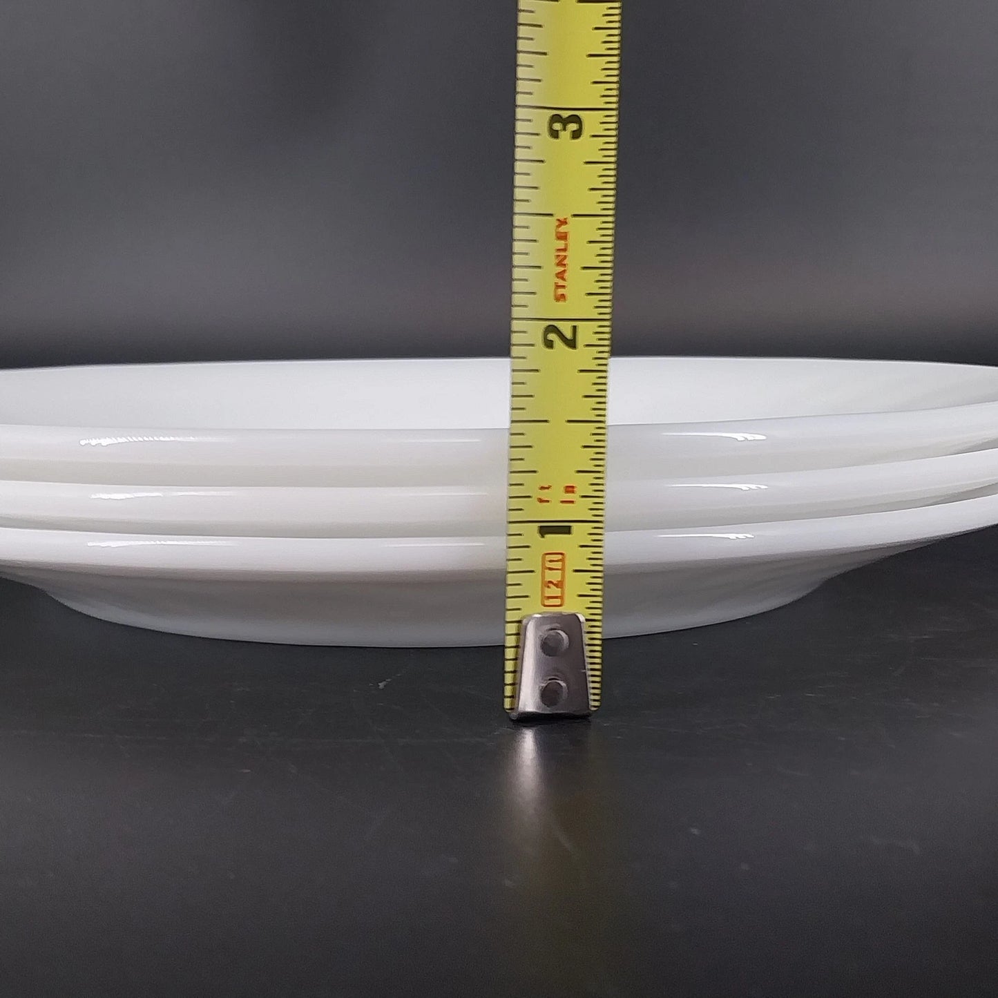 Vintage Oven Ware Milk Glass Dinner Plates Swirl Rim Set of 3