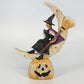 Halloween Witch w Broom & Cat on Crescent Moon Resin Figurine Jack O’ Lantern 9"