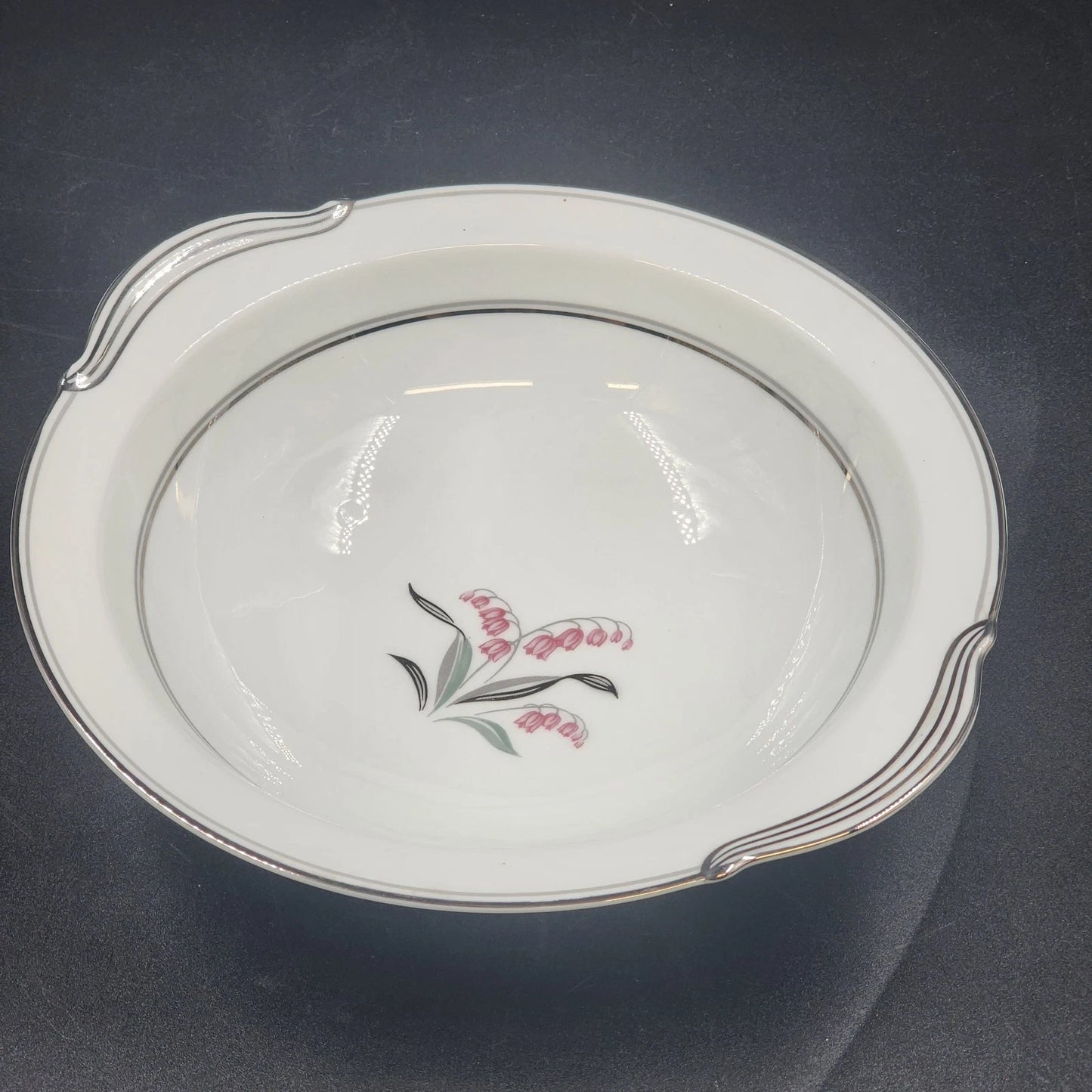 Noritake Crest Round Vegetable Bowl 5421 Lily of the Valley 10" Platinum Trim