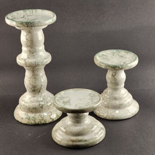 3-Piece Ceramic Pillar Candleholder Set by Litetyme for 3" Diameter Candles NOS