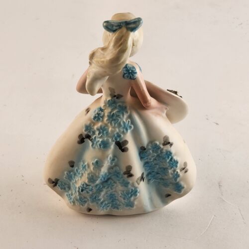 Lefton Southern Belle Girl Figurine Blue Dress Hat Japan 1960 Porcelain 5" #2354