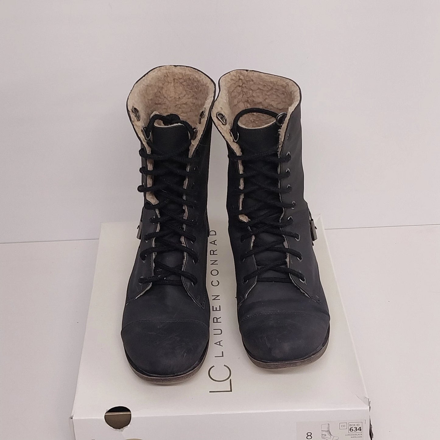 Lauren Conrad Reese Black Faux Fur Combat Boots Womens Size 8