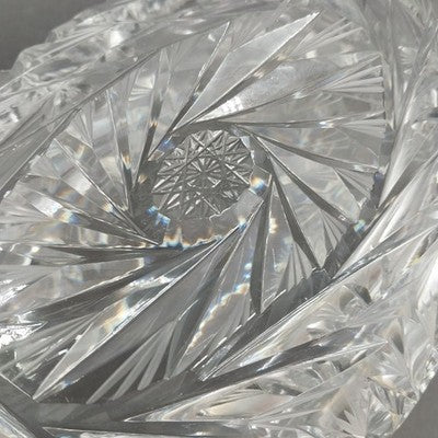American Brilliant Cut Lead Crystal Bowl 9.5" x 4.25" Starburst Pinwheel Fan Vtg