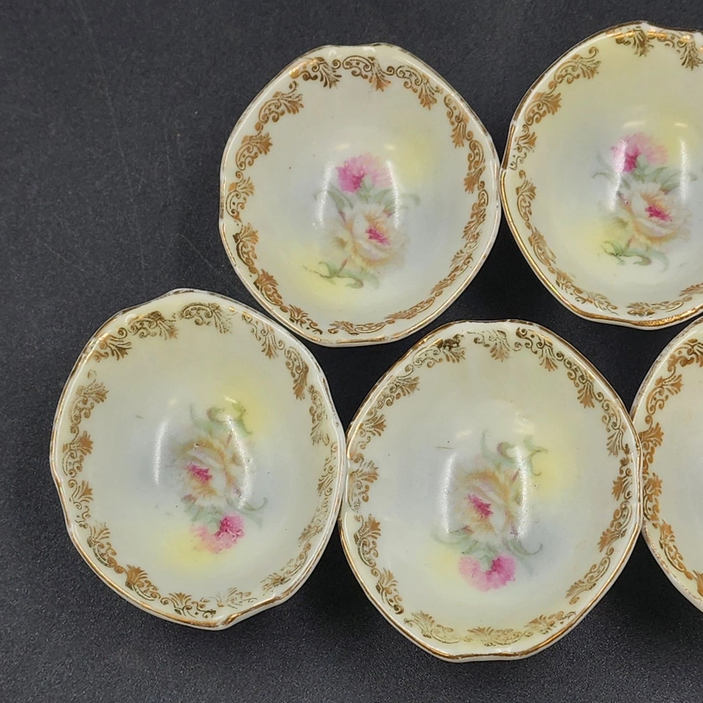 5 Salt Cellars Berry Bowls Floral Gold Gilt China Dresden Germany Pattern 52