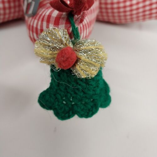 Large Fat Fabric Stuffed Christmas Tree Handmade Red Gingham Body Green Top Bows