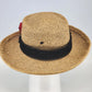 Eric Javits Luxury Squishee Sun Hat Beige Packable Woven Rose Brim Hatpin Vtg