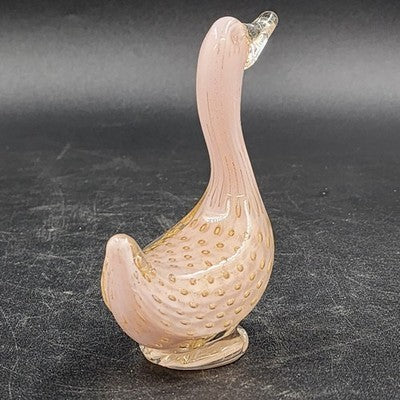 Murano Pink Art Glass Duck with Gold Bullicante Alfredo Barbini Italian 4.5"