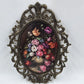 Italian Floral Still Life Wall Art Pair Oval Convex Glass Ornate Gold Frames Vtg