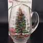 Spode Christmas Tree Santa Holly Clear Glass Ice Lip Pitcher 2½ Qt 10½" Vintage