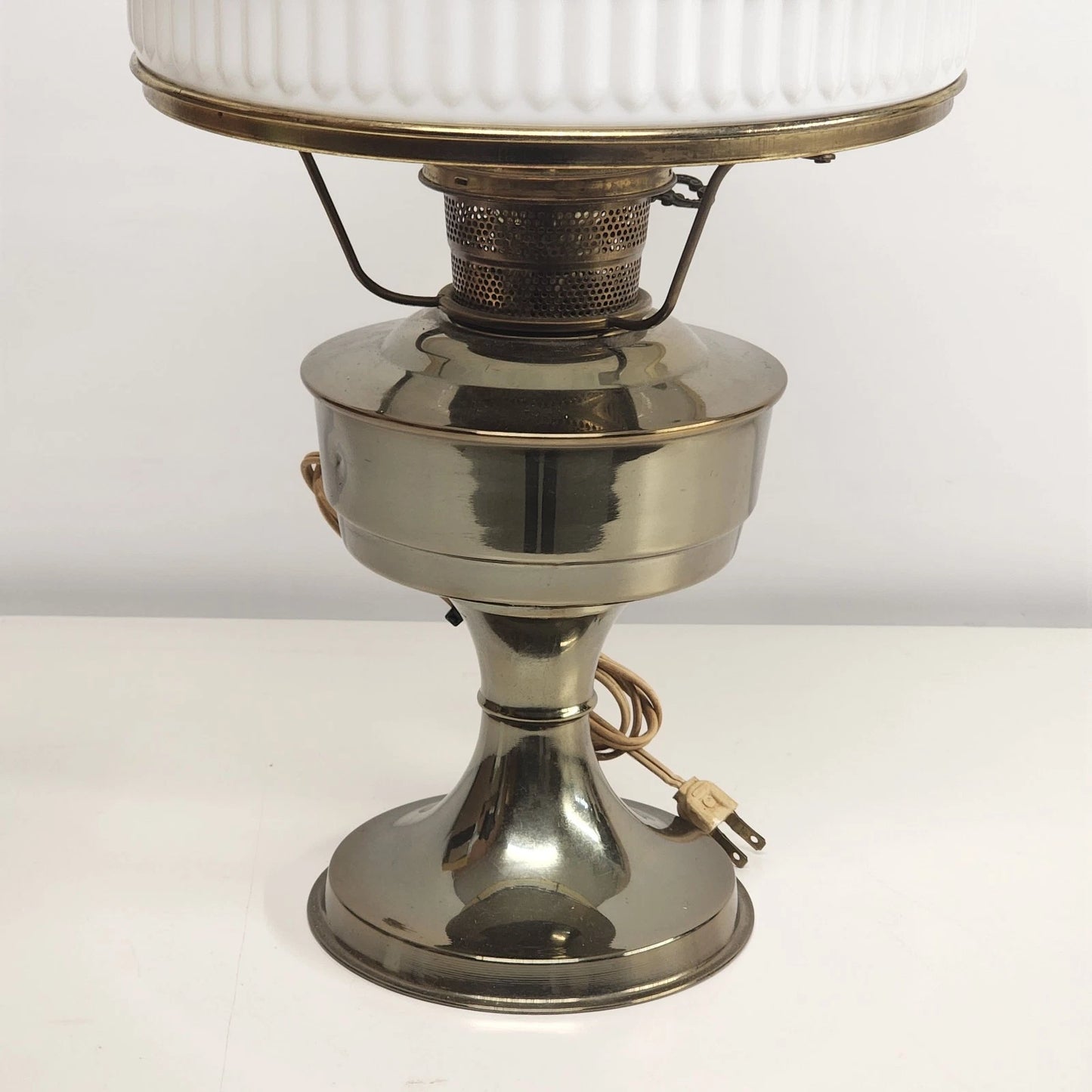 Aladdin Kerosene-Electric Mantle Lamp Solid Brass Crystal Dogwood Glass Shade