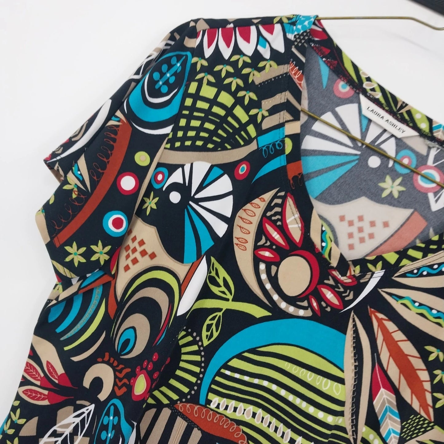 Laura Ashley Women's Blouse Multicolor Abstract Floral Print V Neck Top M