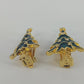 Christmas Tree Clip On Earrings Green Gold Tone Rhinestone Vintage Holiday 1990s