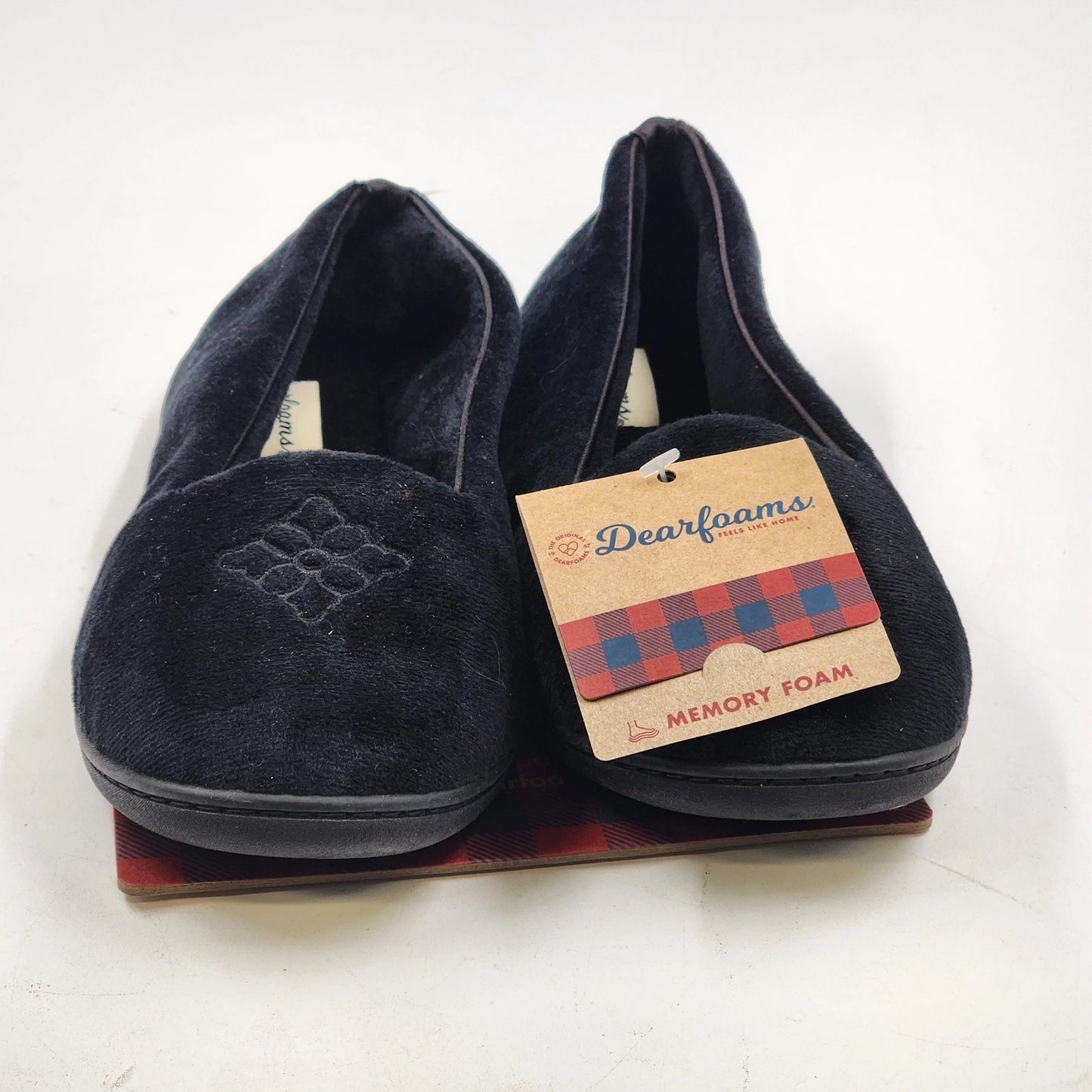 Dearfoams Women's Rebecca Slippers Medium Microfiber Velour Closed Back Black