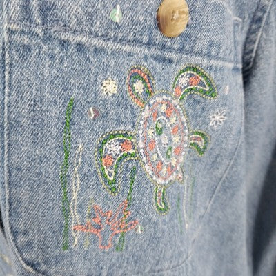 Christopher & Banks Denim Shirt Jacket Size Large Embroidered Long Sleeve Casual