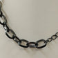Black Chain with White Faux Pearl & Black Beads with Large Open Pendant Marbled