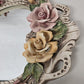 Large Capodimonte Porcelain Mirror Dresser Vanity Tray Roses Hour Glass Shape