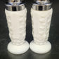 Westmoreland Paneled Grape Milk Glass Salt Pepper Shakers Metal Lids Vintage