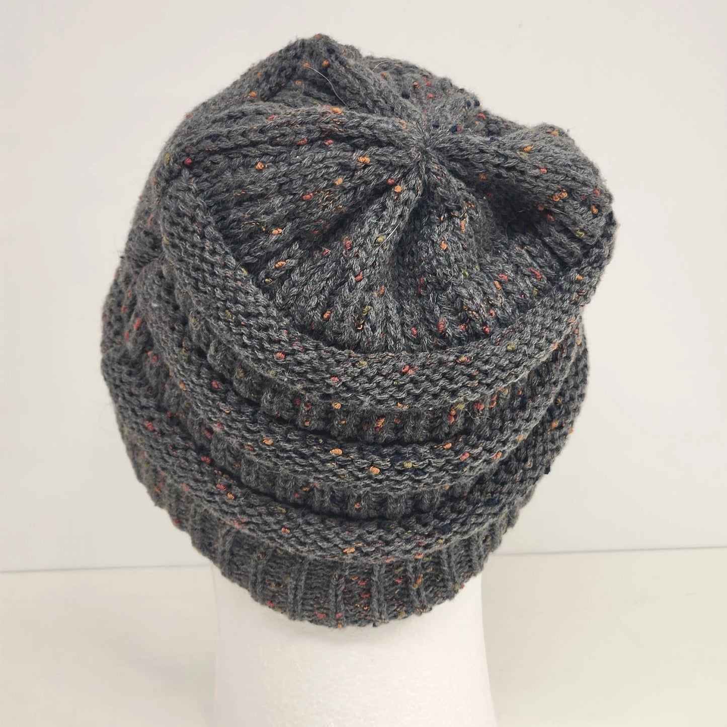 C C Cozy Confetti Beanie Dark Grey Knit Winter Hat Multi-Color Fleck One Size