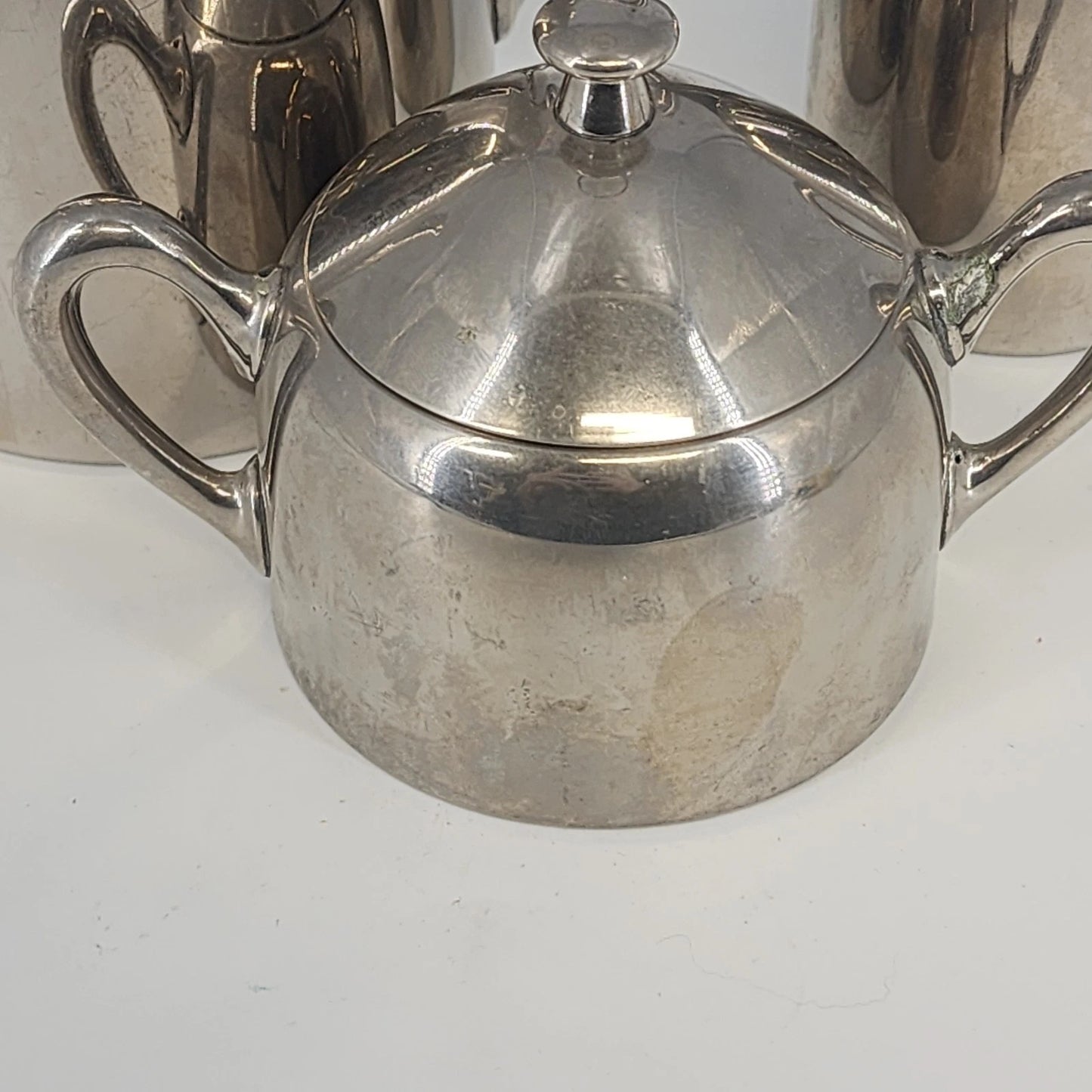 Wiskemann Art Deco Stainless Steel Tea Set Teapot Creamer Sugar Belgium 18/10
