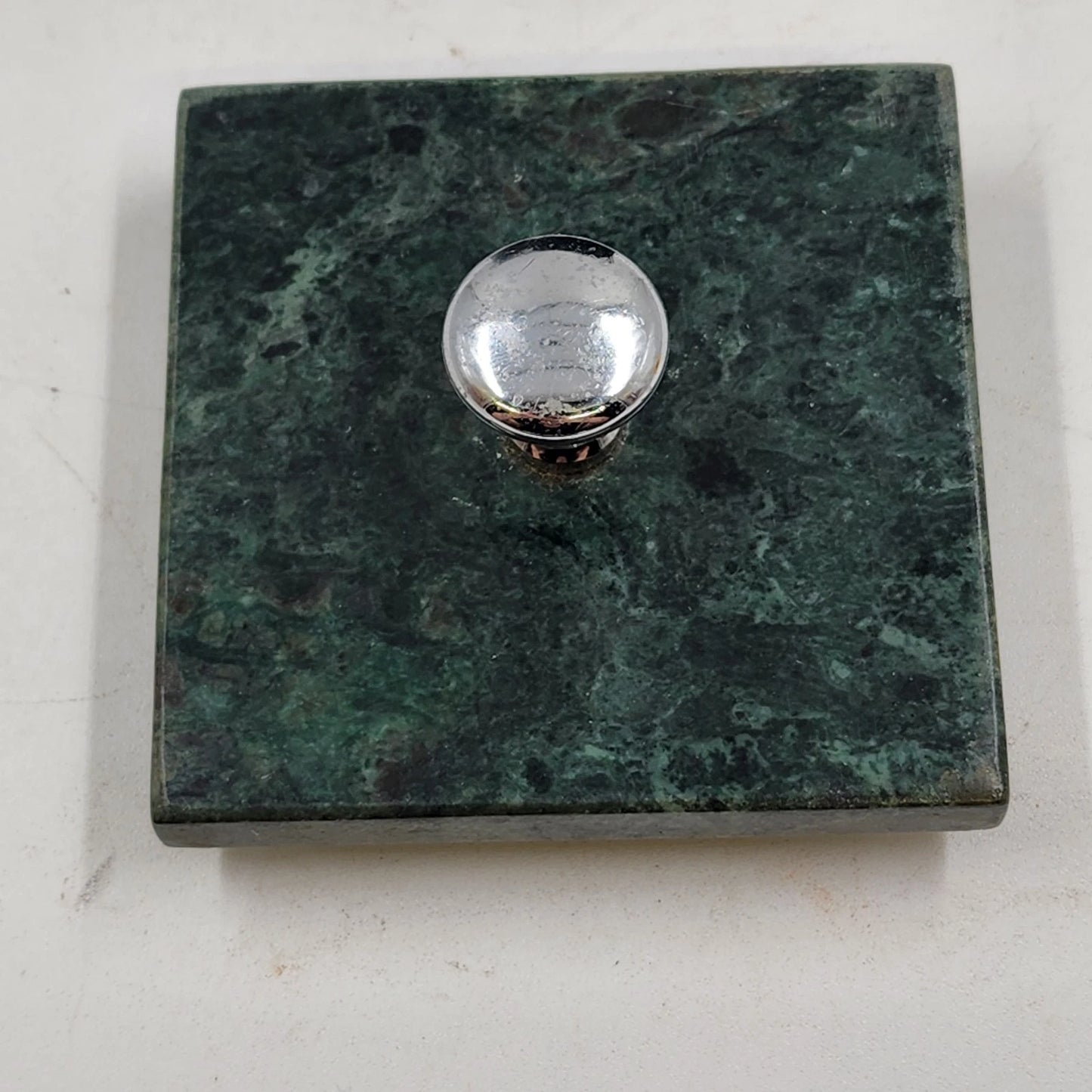Green Marble Box Solid Walls Trinket Jewelry Storage with Lid 3.5" x 4" Vintage