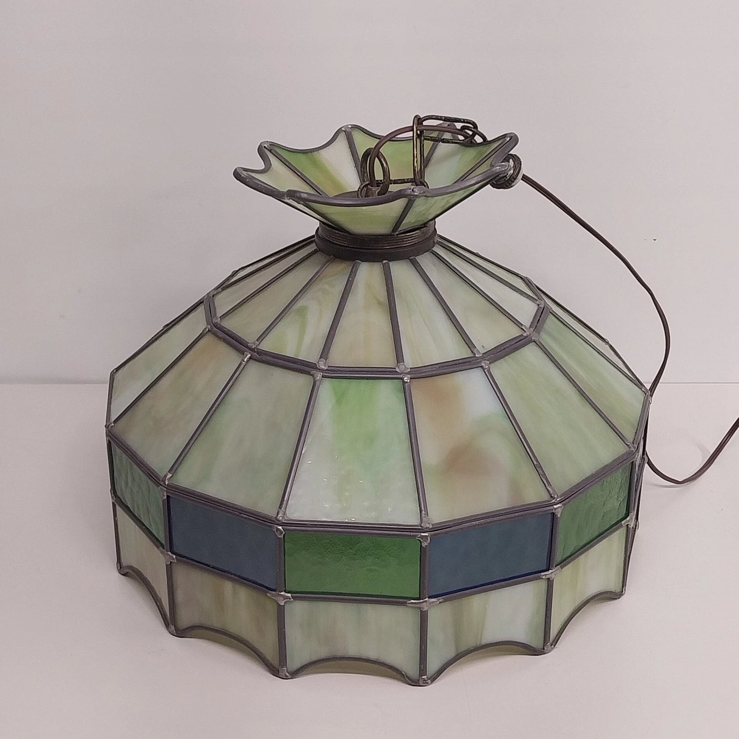 Tiffany Style Green Stained Glass Hanging Light Fixture 16 Inch