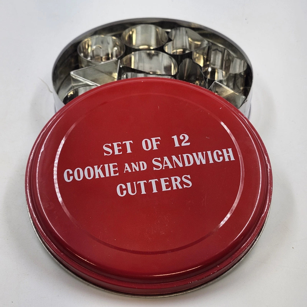 Omnibus Collection 12 Geometric Cookie Sandwich Cutters Metal Tin Taiwan Vintage